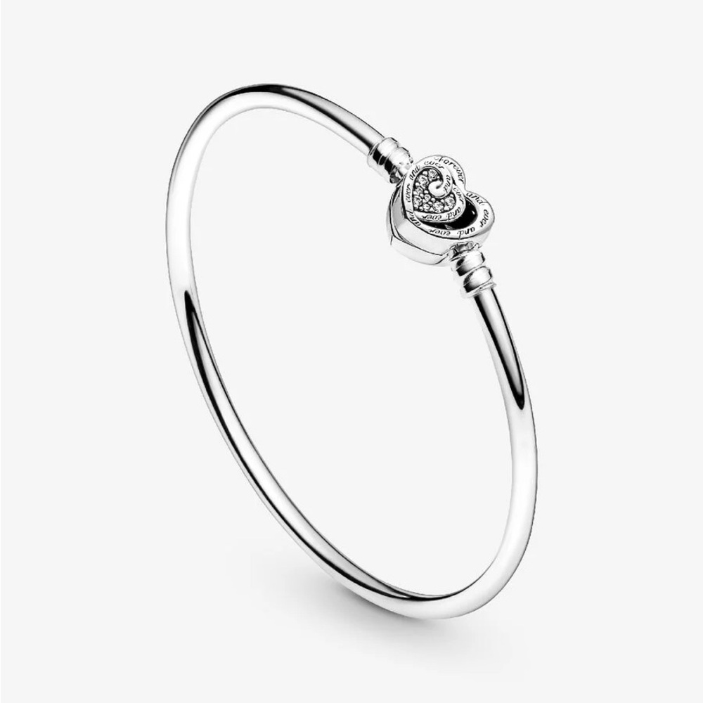 Pandora Silver Heart Clasp Bangle Bracelet